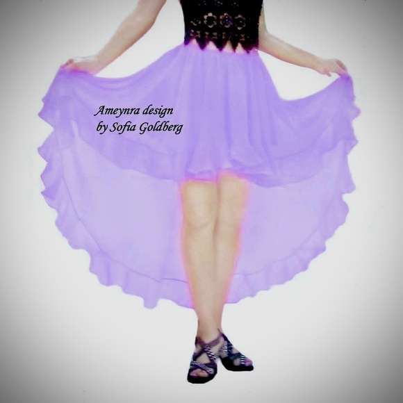 Ameynra high low skirt light purple (lavender) chiffon ruffle